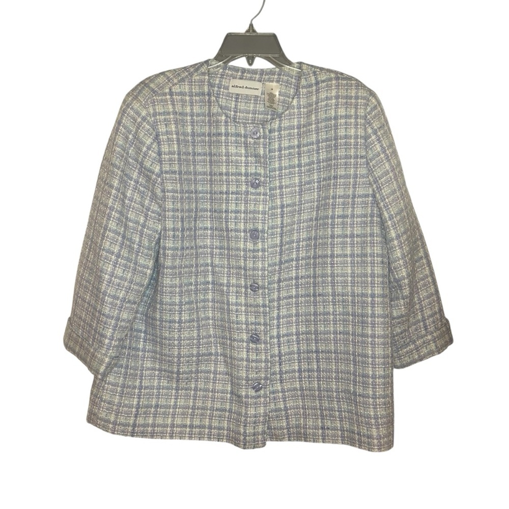 Alfred Dunner Tweed Jacket 16 Blue Green Textured Blazer